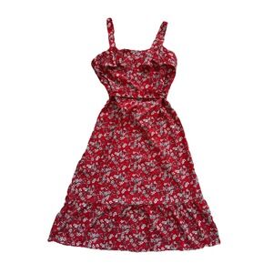 Banana Republic Women's Floral Red Navy Ruffle A Line Tie Waist Sundress Sz 6